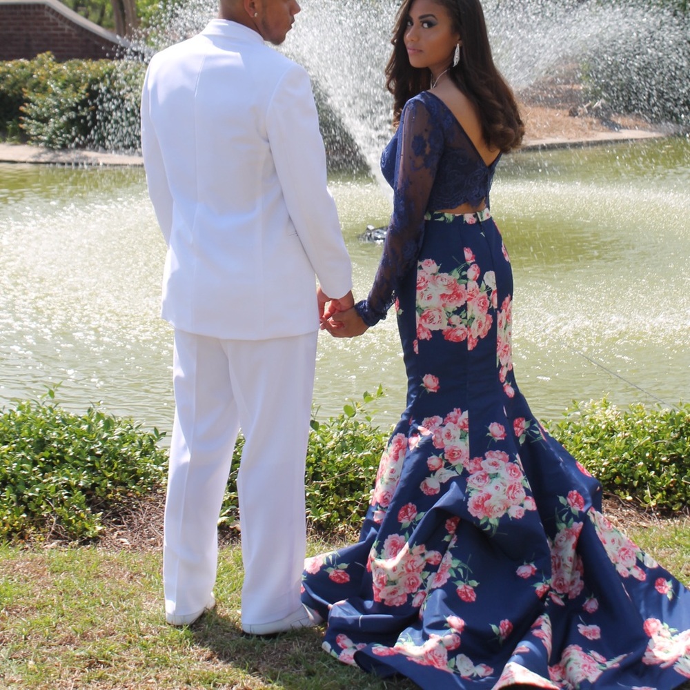 Navy blue floral Sherri hill dress