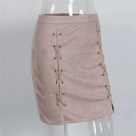 Vegan Suede Lace Up Mini Skirt Pink - Picture 6 of 6