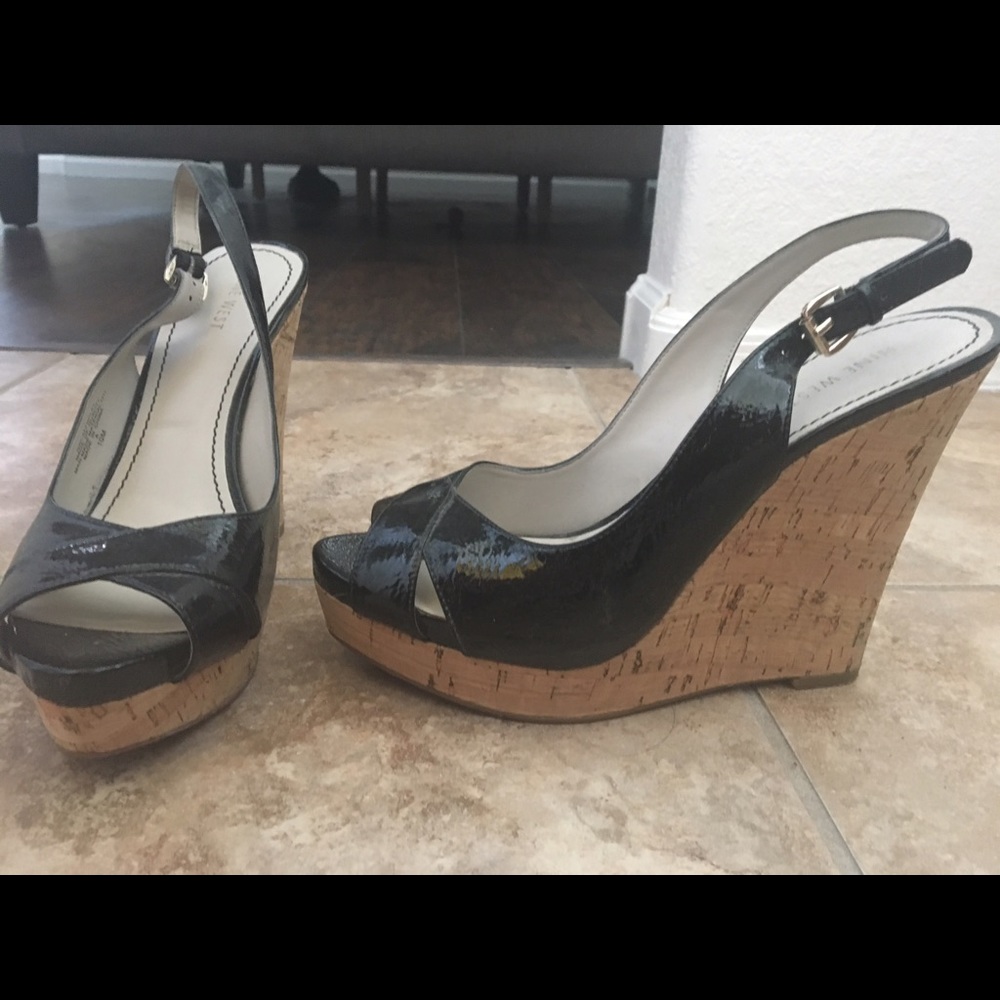 Nine West patten leather wedges
