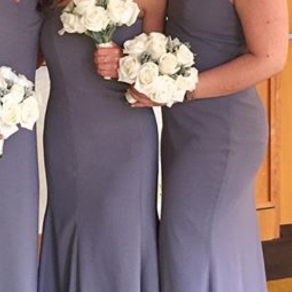 Strapless grey bridesmaid dress
