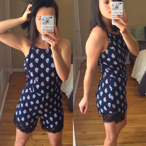 Navy & Mint Spaghetti Strap Romper - Picture 2 of 8
