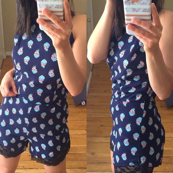 Navy & Mint Spaghetti Strap Romper - Picture 3 of 8