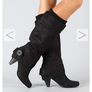 Black suede cloth boots with button detail