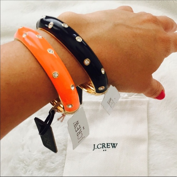 2 J.Crew Enamel & Crystal Bangle Bracelets - Picture 1 of 5