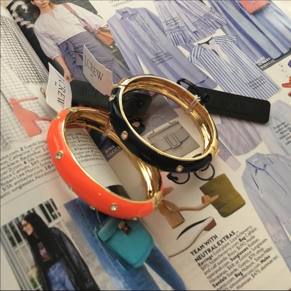 2 J.Crew Enamel & Crystal Bangle Bracelets - Picture 3 of 5