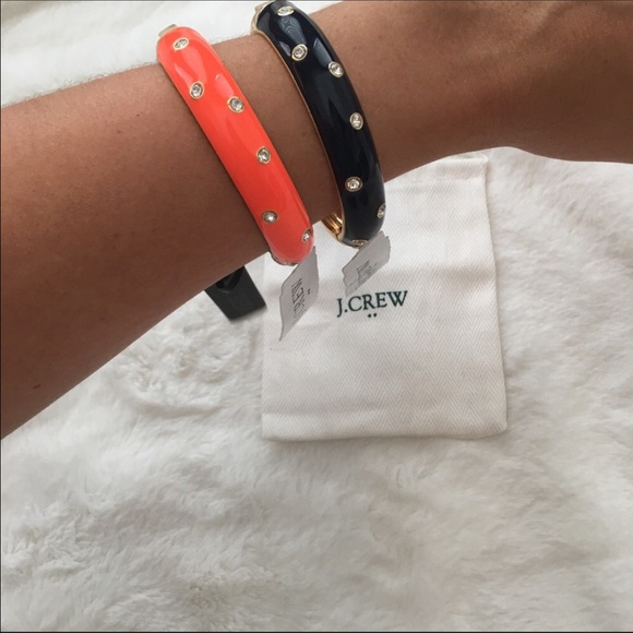 2 J.Crew Enamel & Crystal Bangle Bracelets - Picture 2 of 5