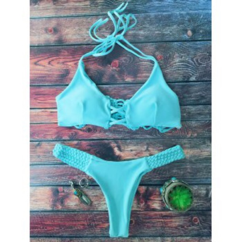 Halter bikini with cheeky bottoms
