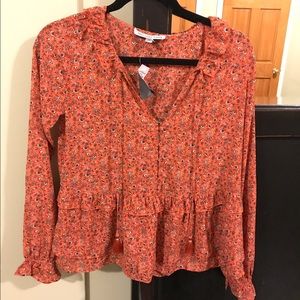 Boho Floral Front Tie Blouse