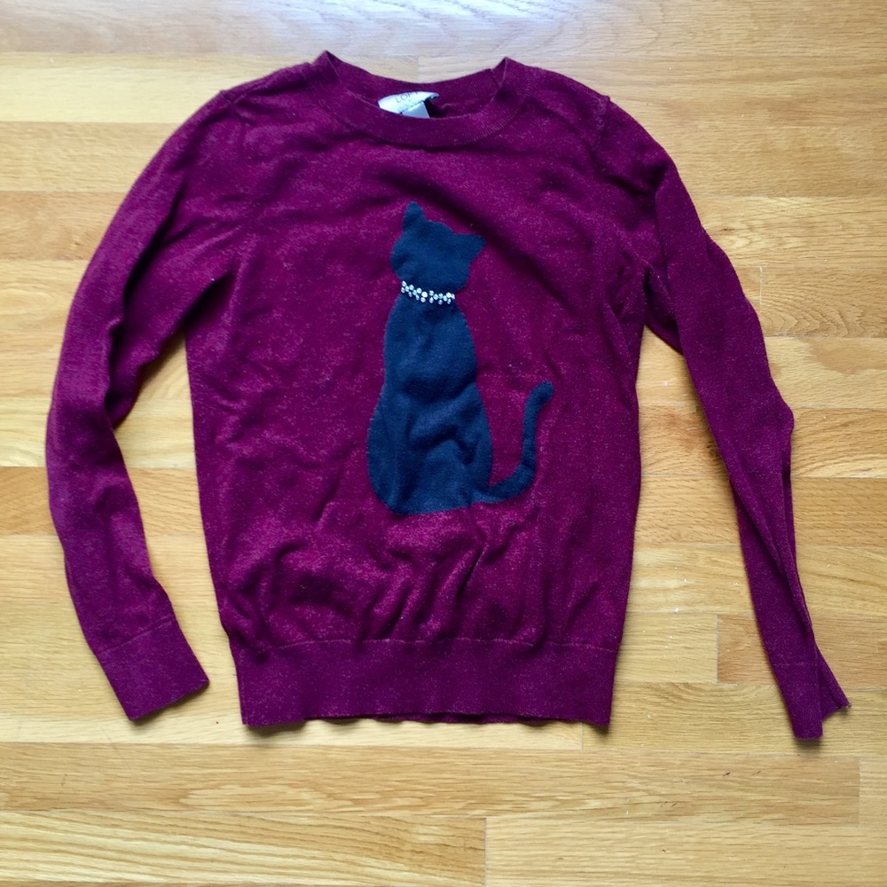 LOFT XS Maroon Crew necked Cat sweater
