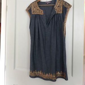 Calypso chambray dress embroidered