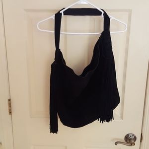 Genuine leather hobo fringe bag