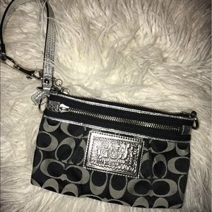 Coach Poppy Black and Silver Large Wristlet