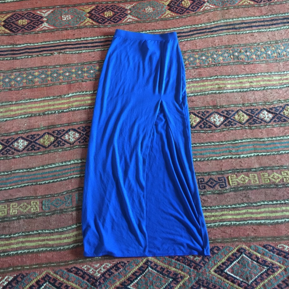 Bright Blue Maxi Skirt with Thigh High Slit