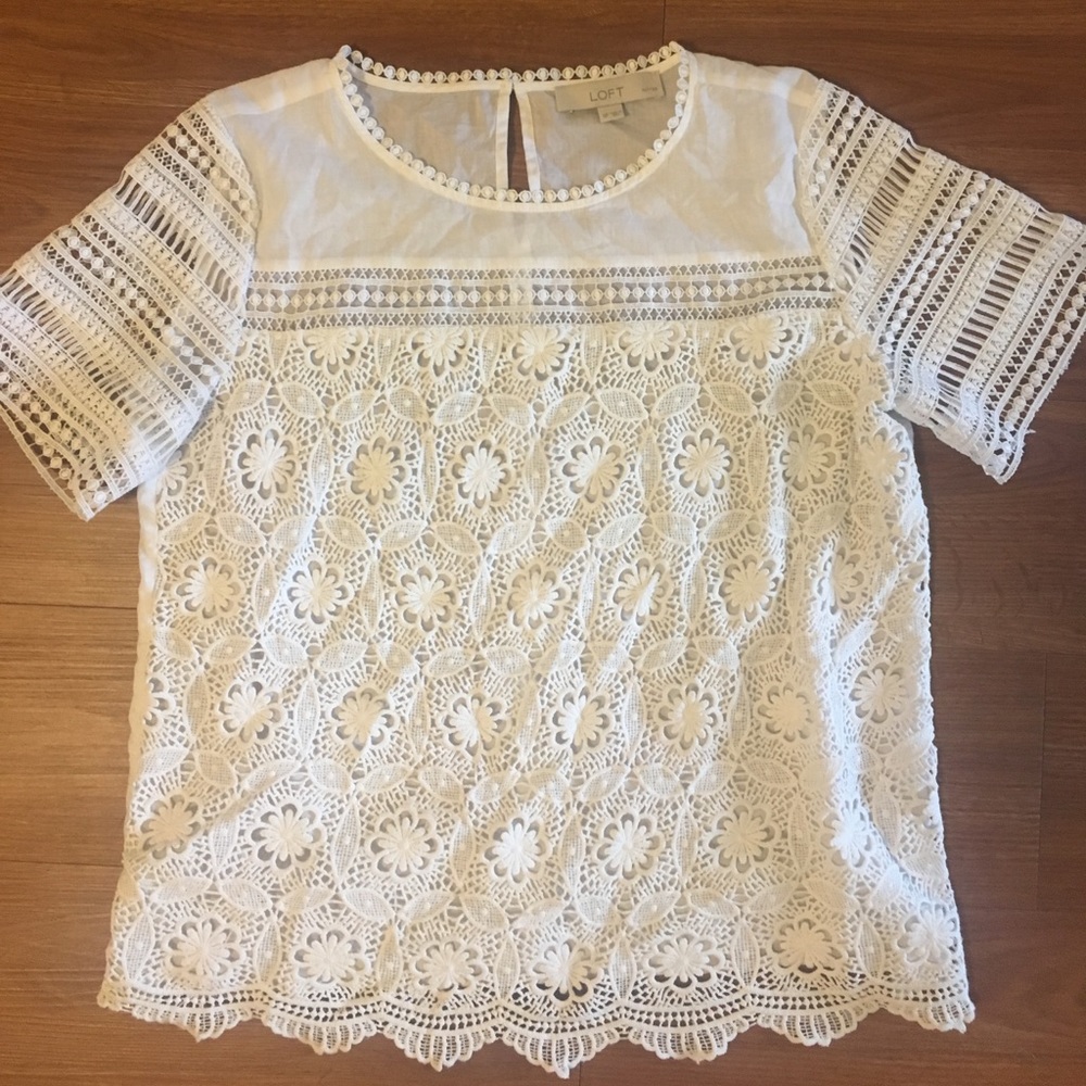 White lace front blouse LOFT