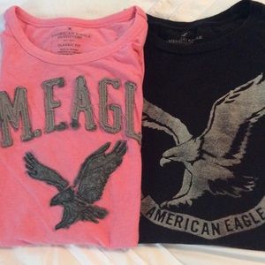 Two men's American Eagle graphic tees