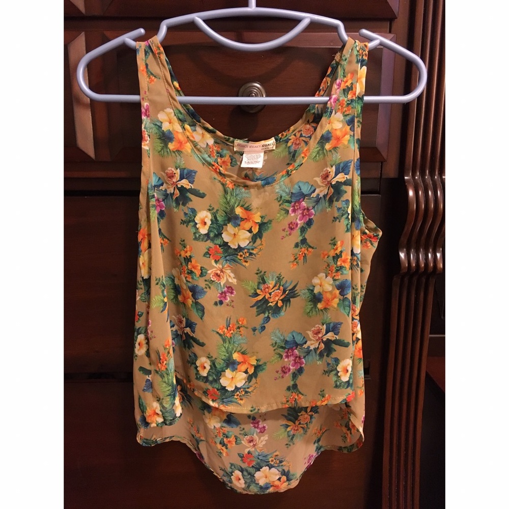 Tan Floral Tank Top