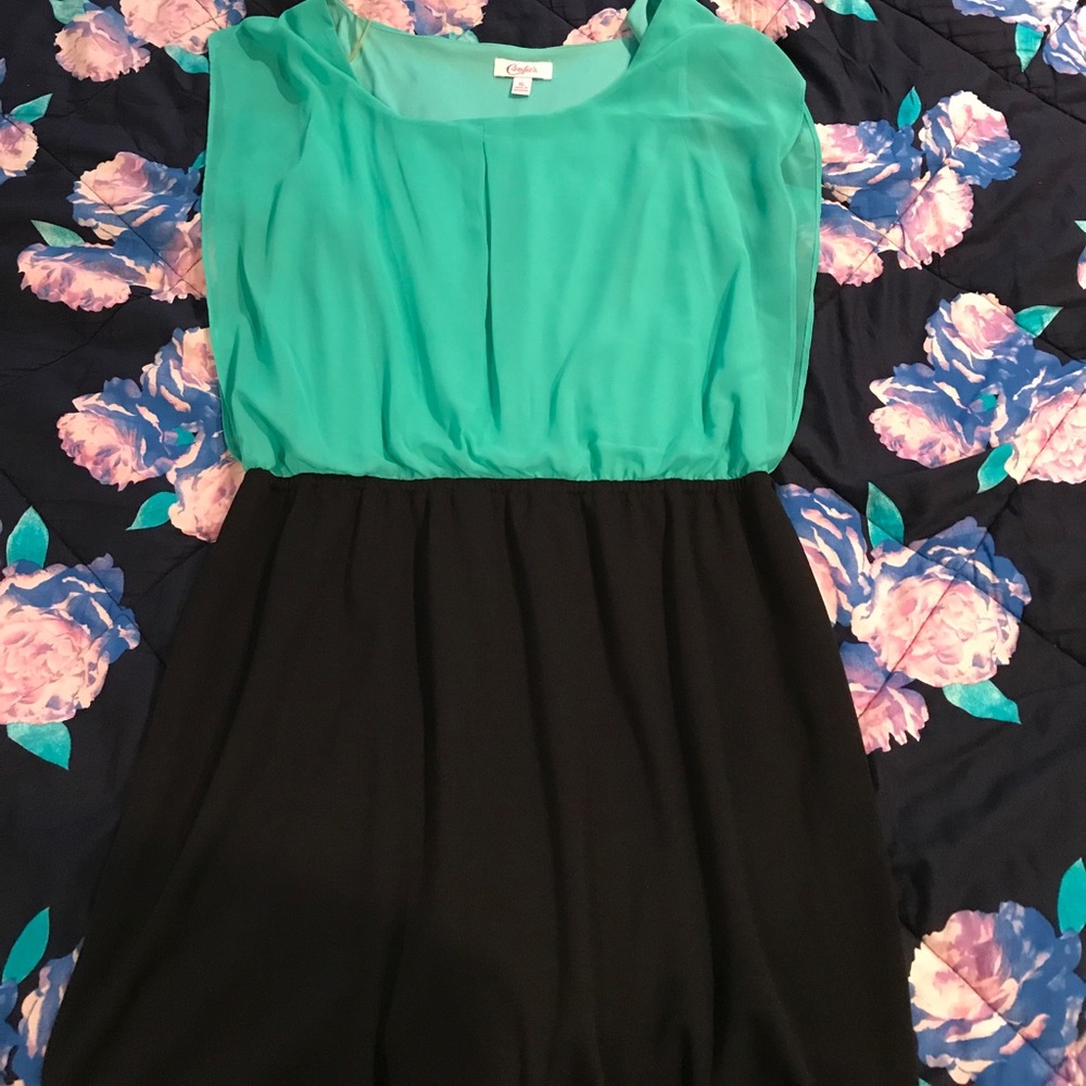 Teel and black dress