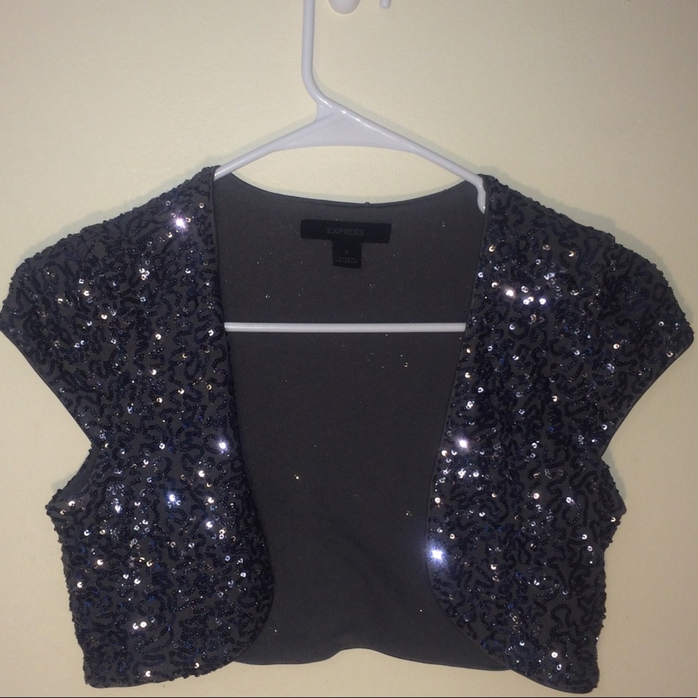 Express sequin short sleeve shrug/top