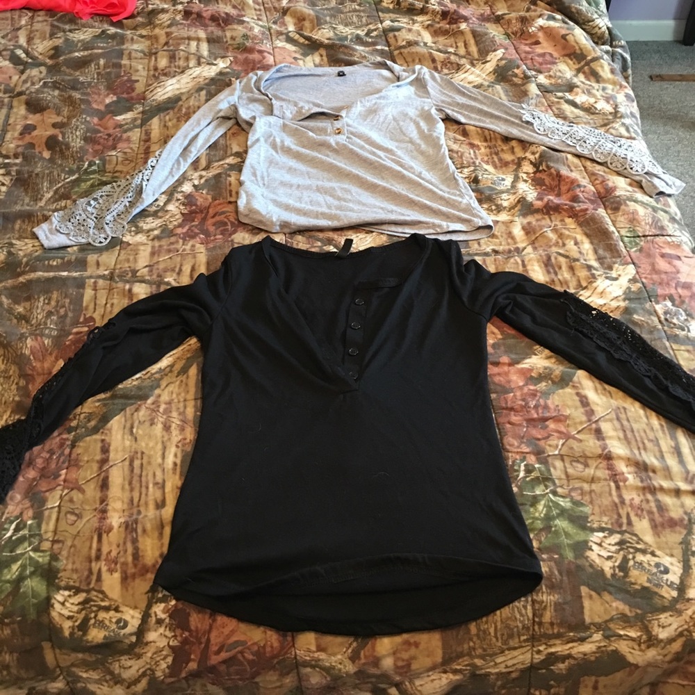 2 Shirts with lace arm cutout