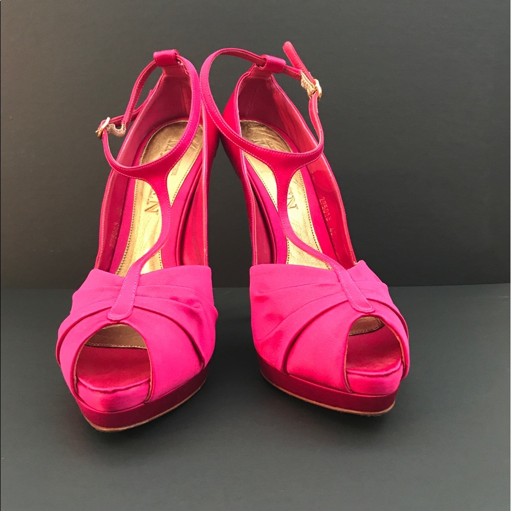 Alexander McQueen Pink Satin T-Strap Heels