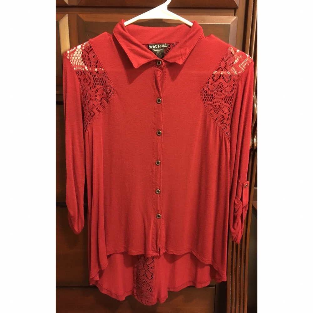 Red Button Down Top