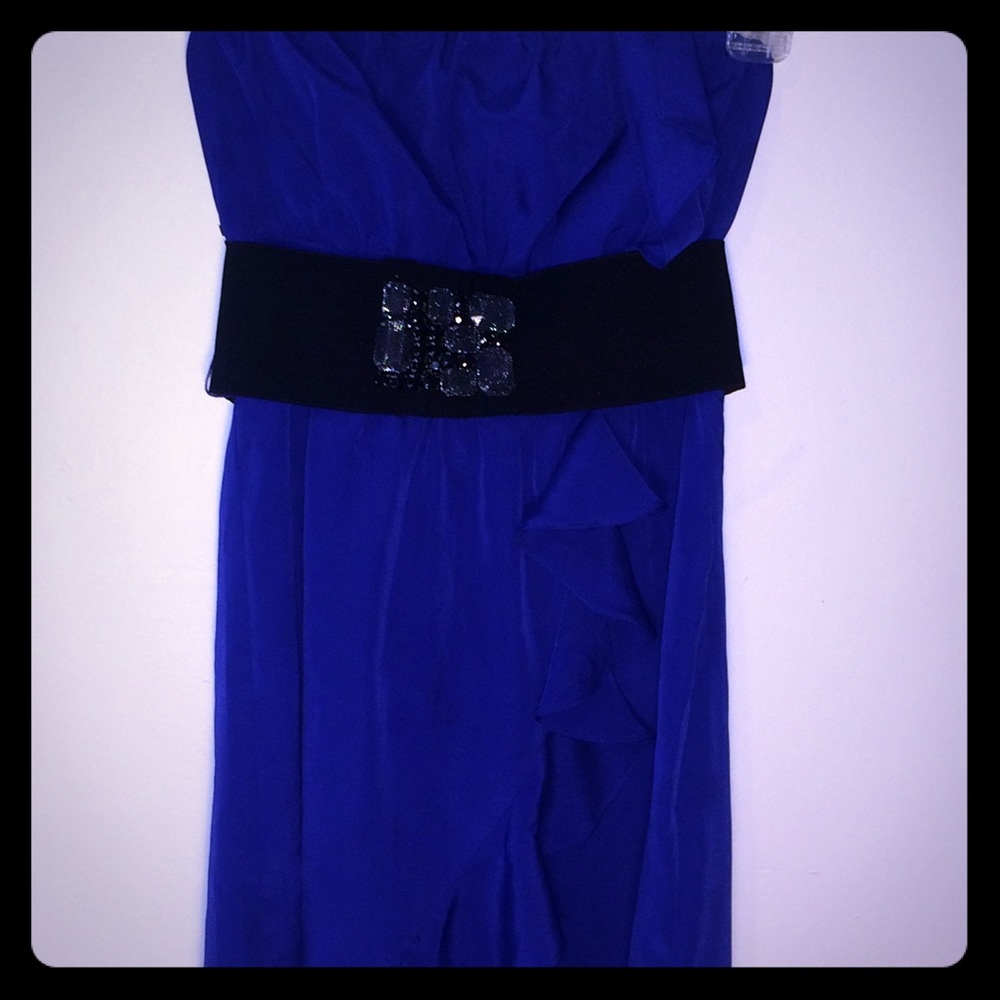 Royal blue strapless Guess dress with jeweled belt