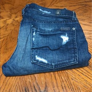 7 For All Mankind Skinny Ripped Blue Jeans
