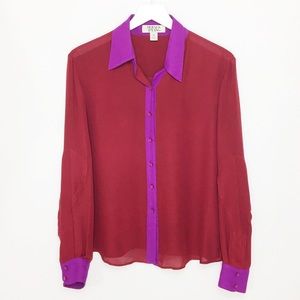 NWOT Holmes&Yang 100% Silk Button Up Blouse Purple