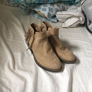 Suede booties, small heel, never worn