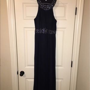 Floor length navy blue formal gown