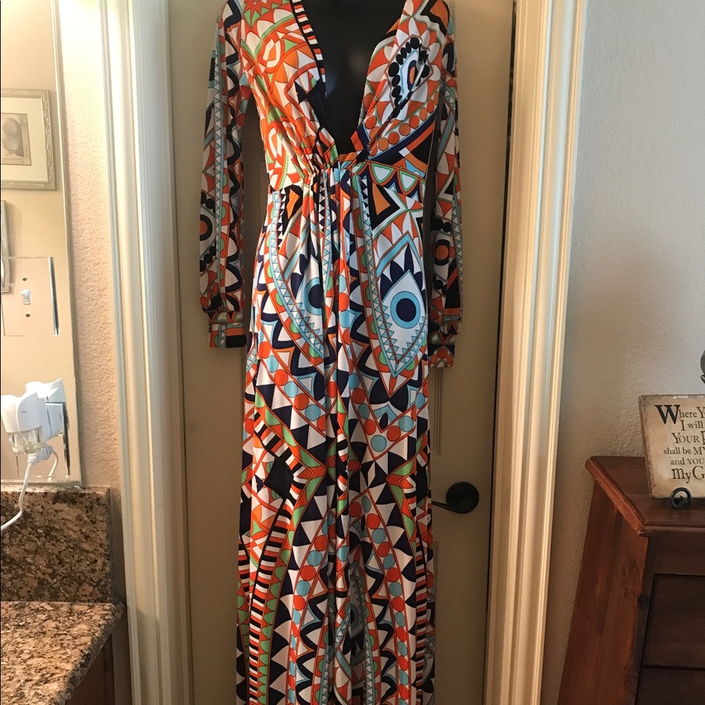Long multi-color dress with split