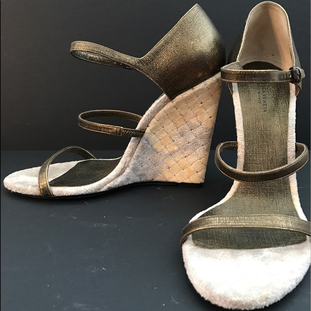 Bottega Veneta Metallic Leather Wedges