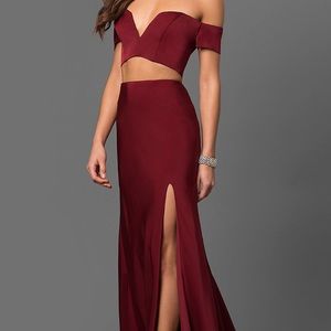 Long Notched Off-the-Shoulder Prom Dress