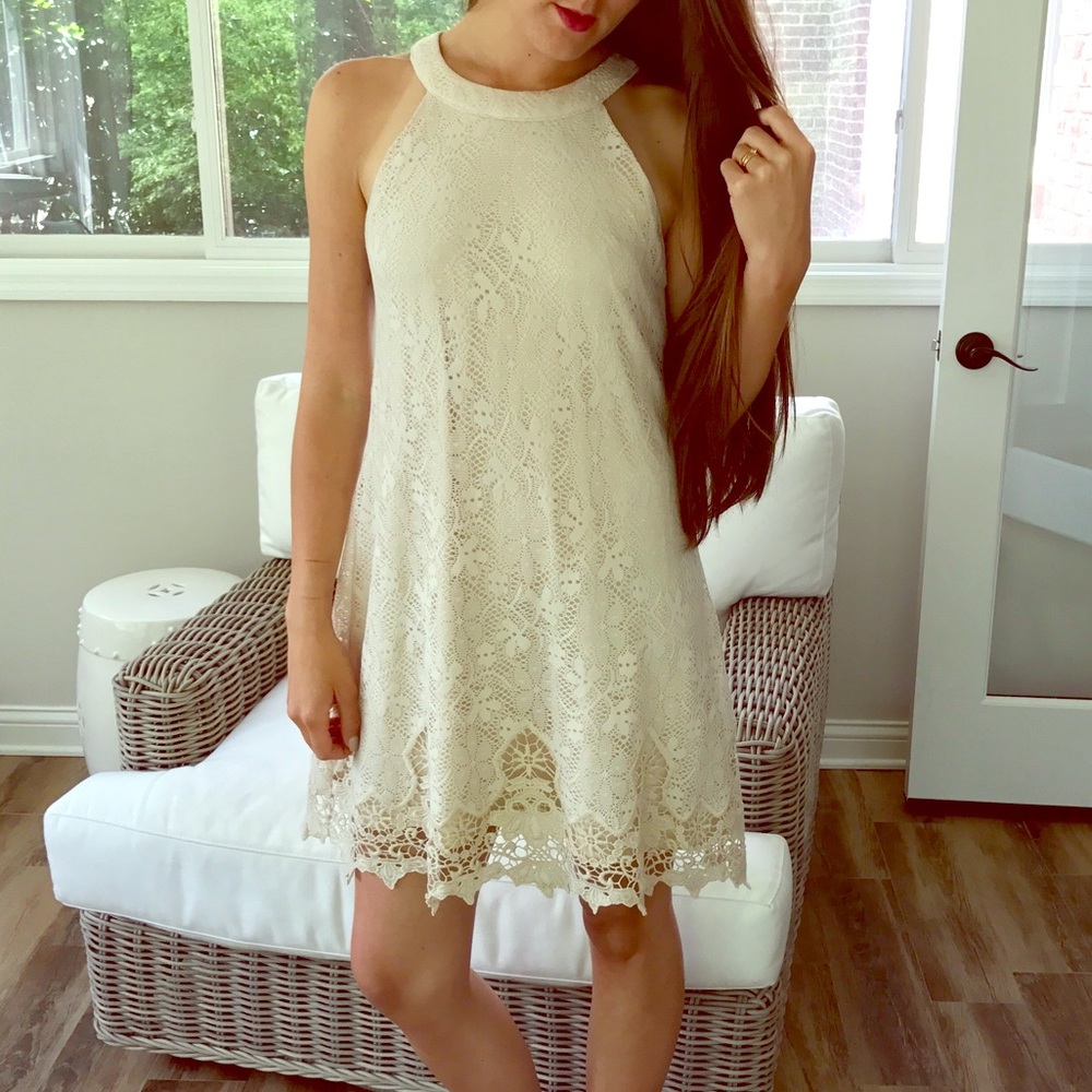 Ivory lace dress with key hole back
