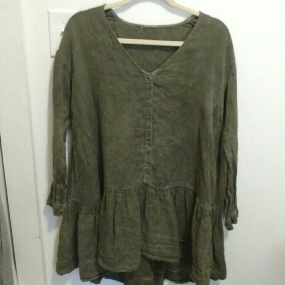 Free People Oversized Distressed Army Green Dress
