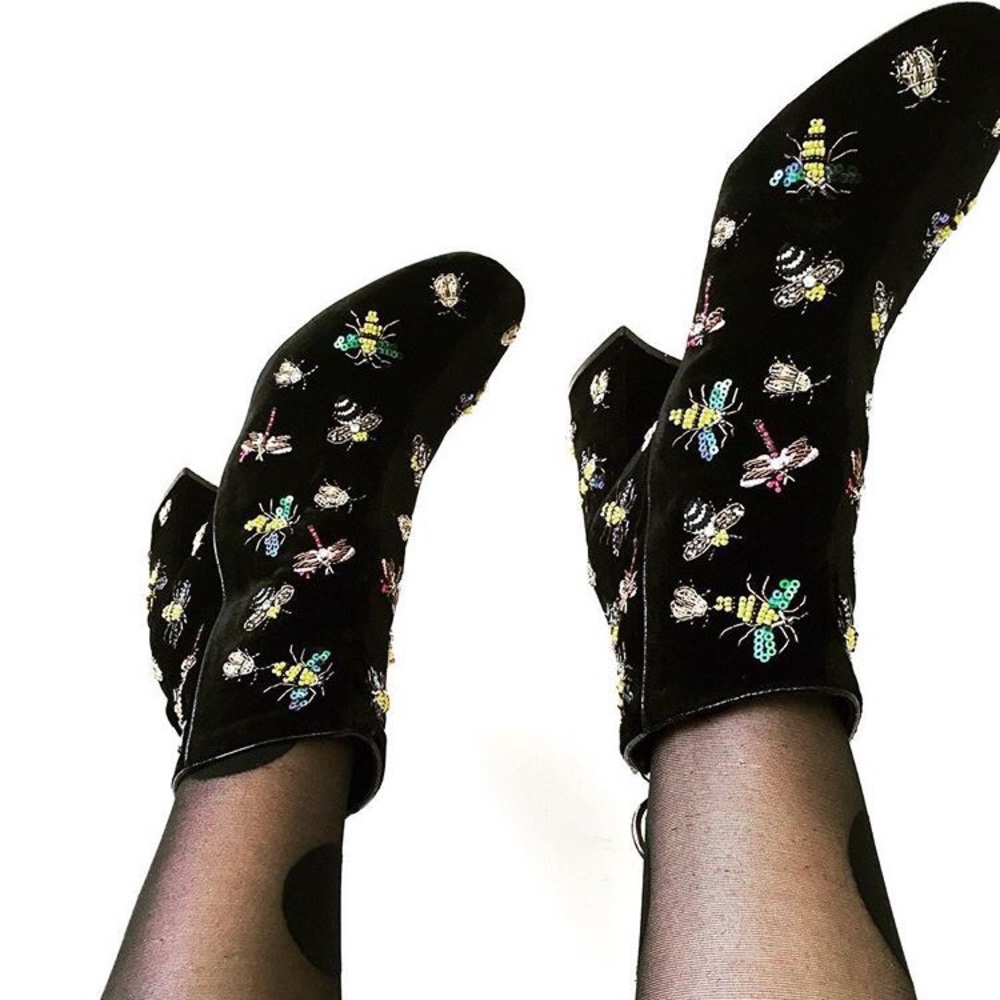 Zara beaded velvet ankle boots.