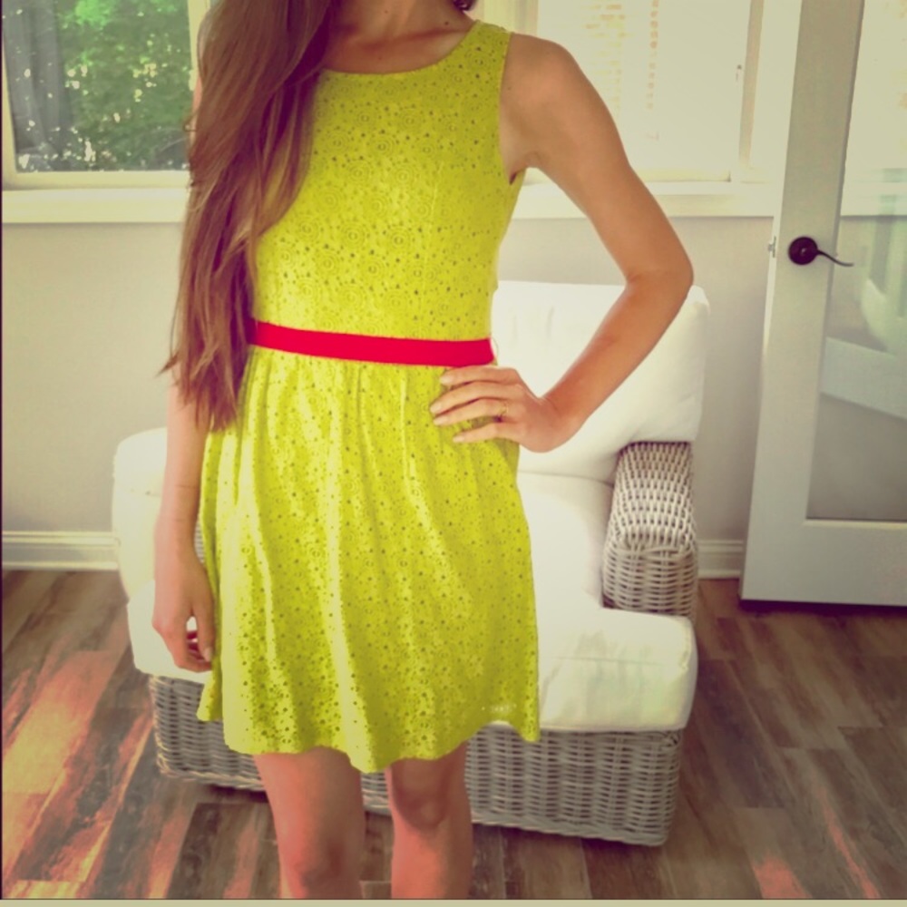 Anthropologie bright green lace dress