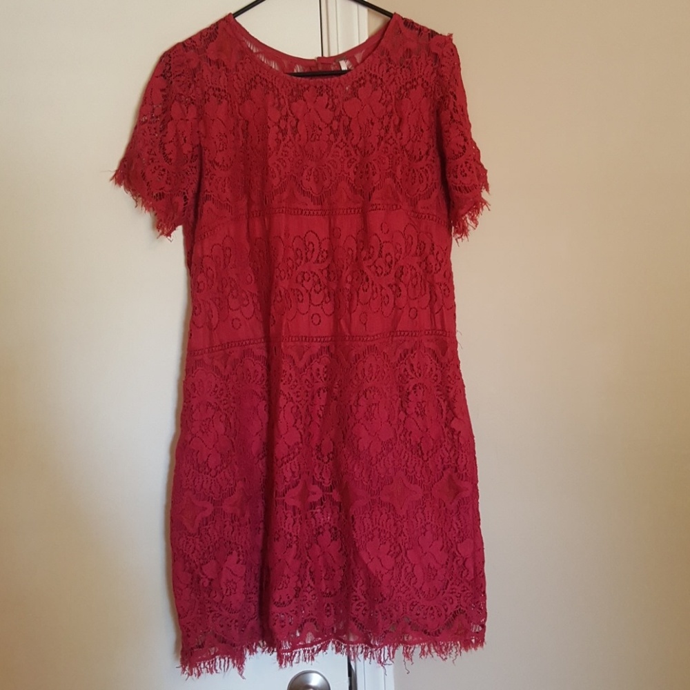 Free People lace overlay dress with fringe detail