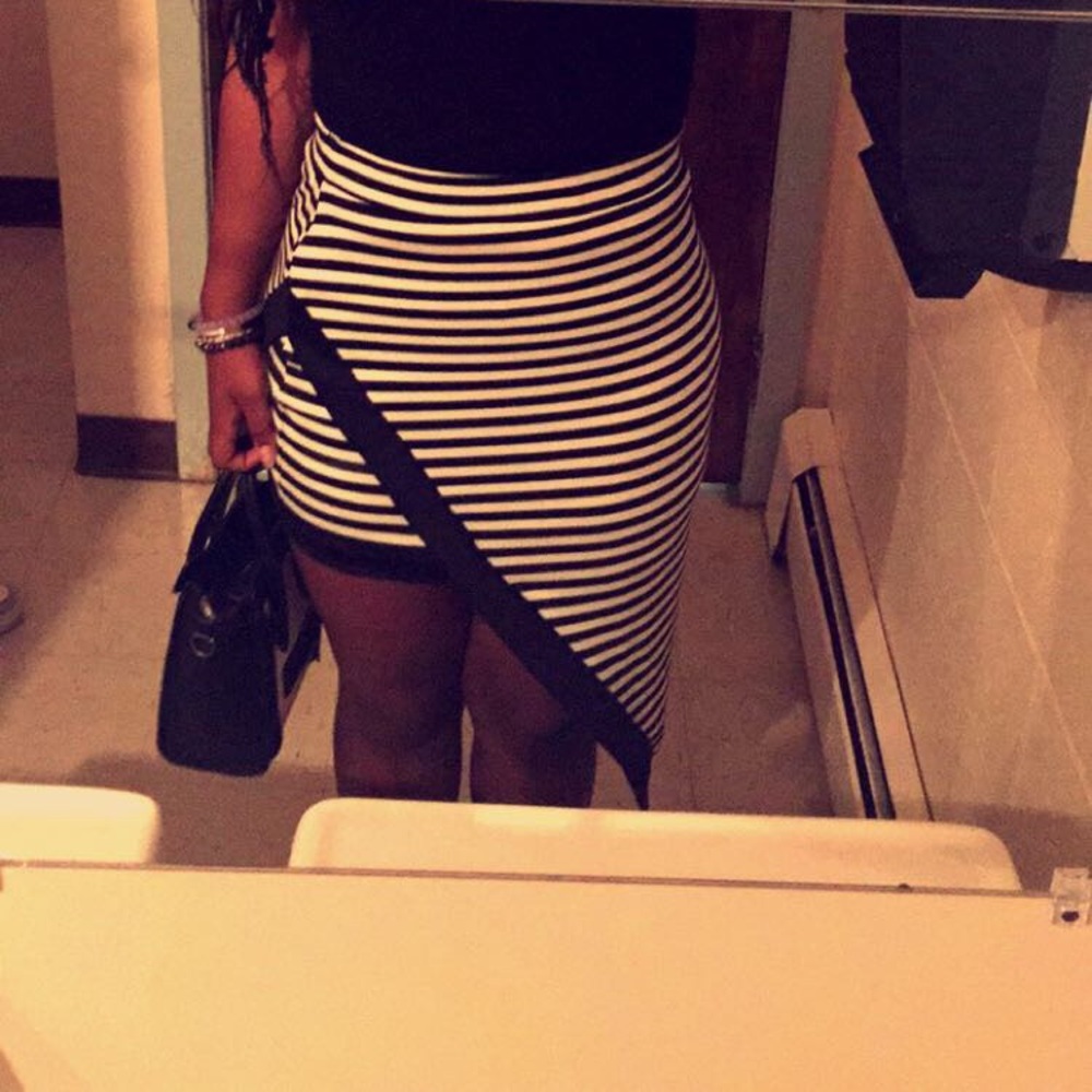 Black and white high low striped skirt !