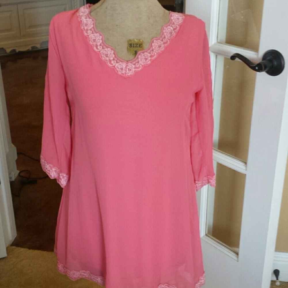 Beautiful coral sheer dress with cut out arms