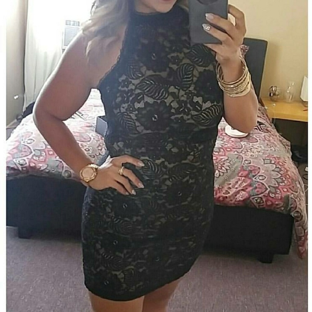 Black Lace Halter Dress