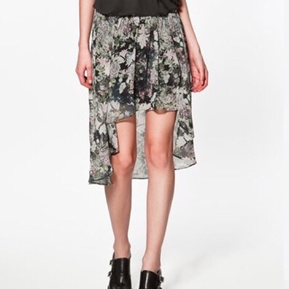 Zara Floral Hi Low Midi Skirt