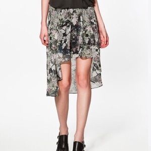 Zara Floral Hi Low Midi Skirt