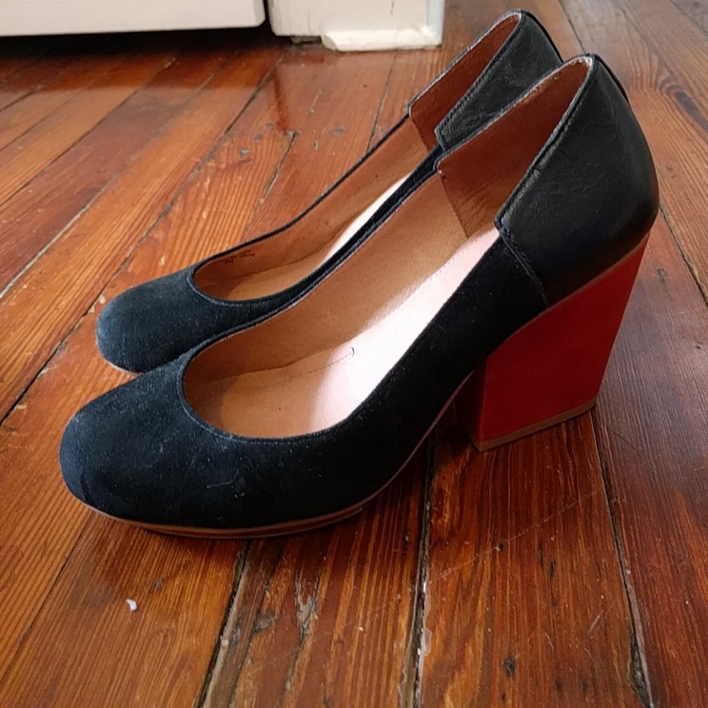Anthropologie color block leather heel, 6m