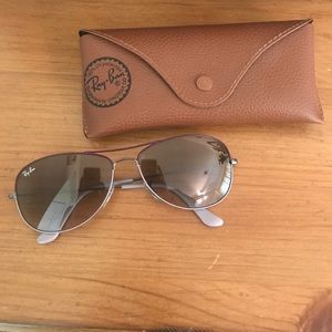 Purple Ray Bans with brown case, 55 mm frame