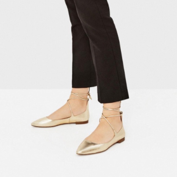 Zara gold lace up flats