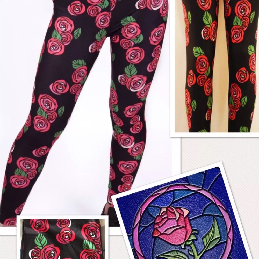 Disney Beauty and the Beast Red Roses Leggings OS