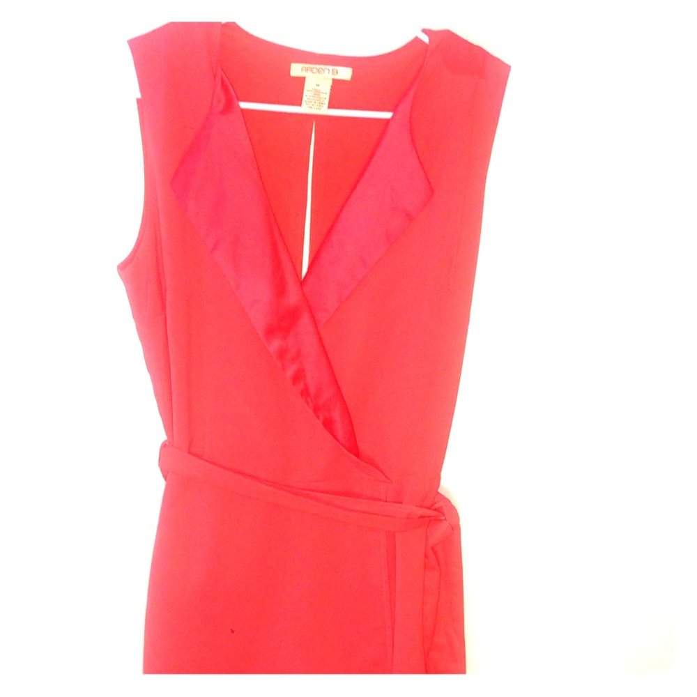 Arden B coral one piece romper, skort front