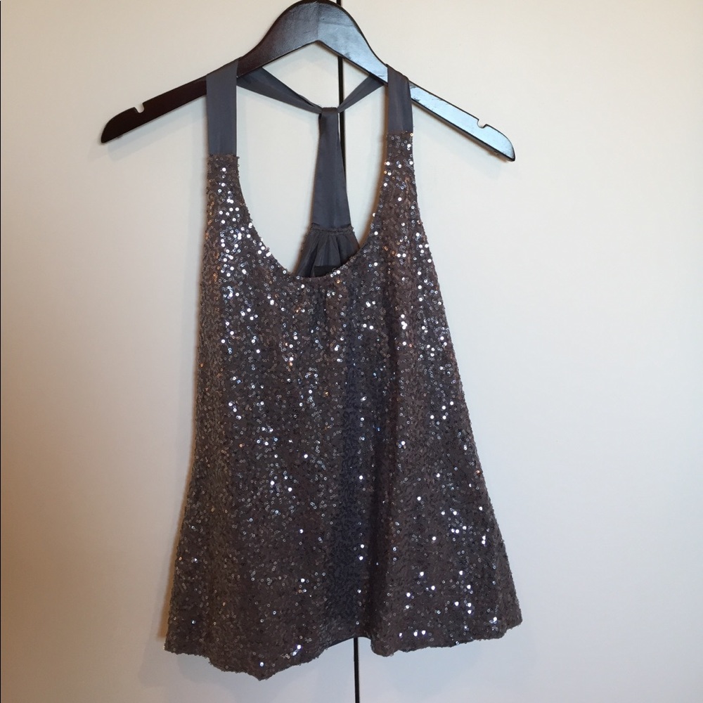 Express silver sequin top blouse NYE