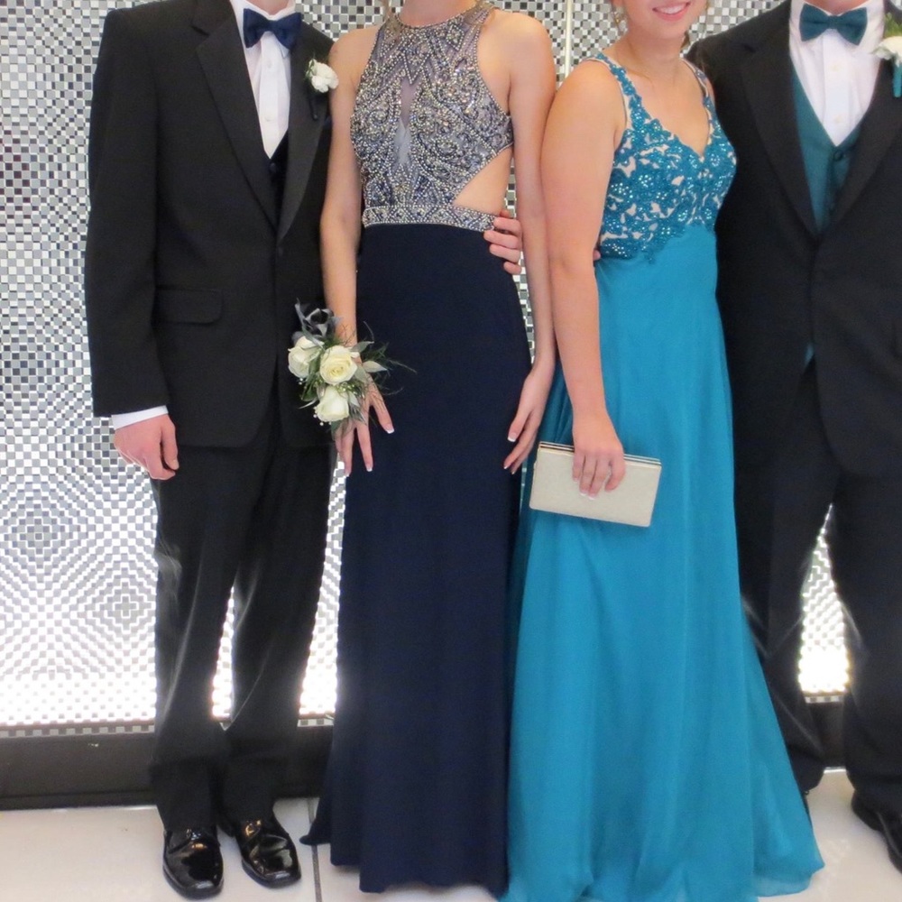 Navy Blue Lace-Up Back Prom Dress